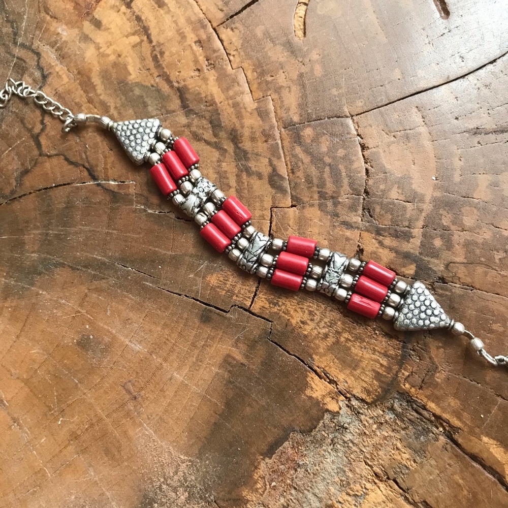 Red and Silver Moroccan Bracelet